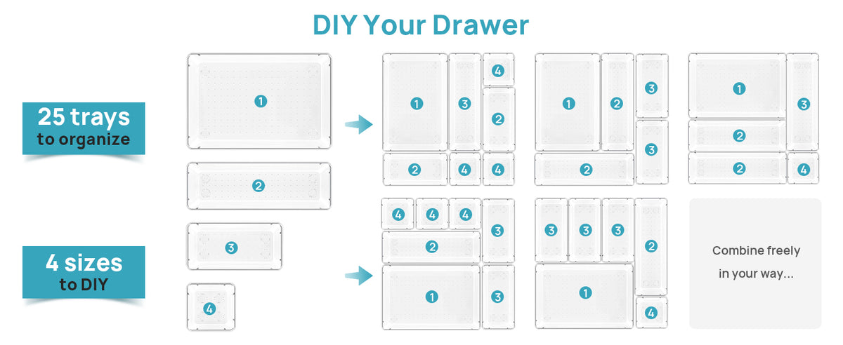 Vtopmart Clear Drawer Organizer Trays, 25-Pack