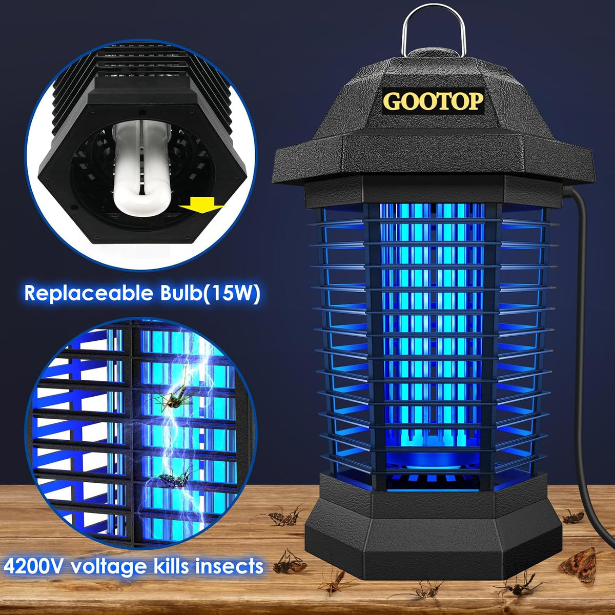 GOOTOP Plug-In Electric Bug Zapper, Black