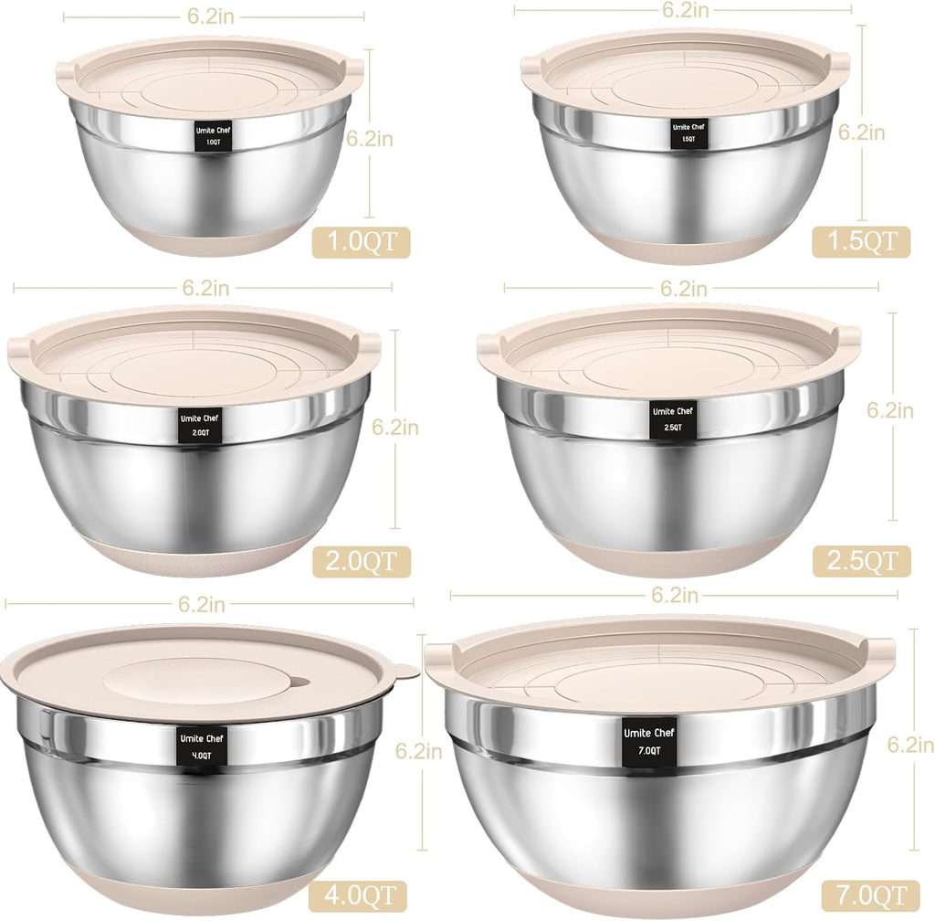 Umite Chef Mixing Bowls and Kitchen Tools, Khaki, 26 Pieces