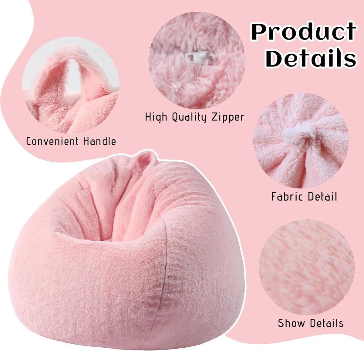 Gurxien Faux Fur Bean Bag Cover – Light Gray, Adult L (No Filling)