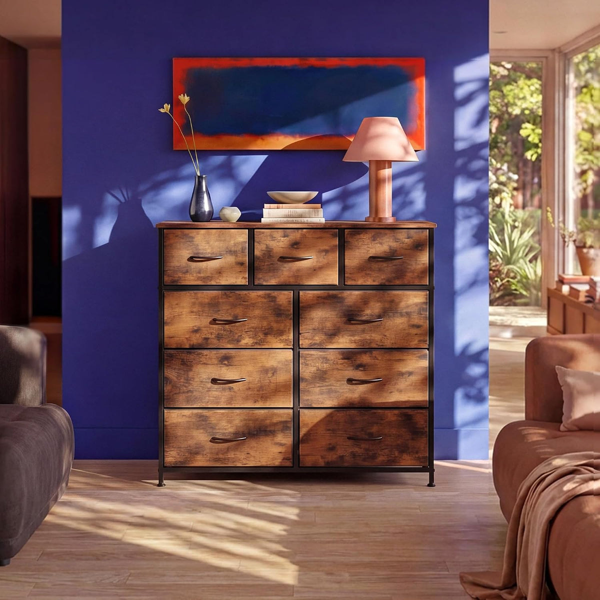WLIVE 9-Drawer Fabric Dresser in Rustic Brown