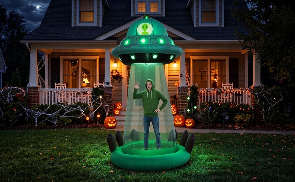 ZPISF UFO Inflatable - 001 10-Foot Halloween UFO & Cow Inflatable – 10 FT UFO Abduction – product detail