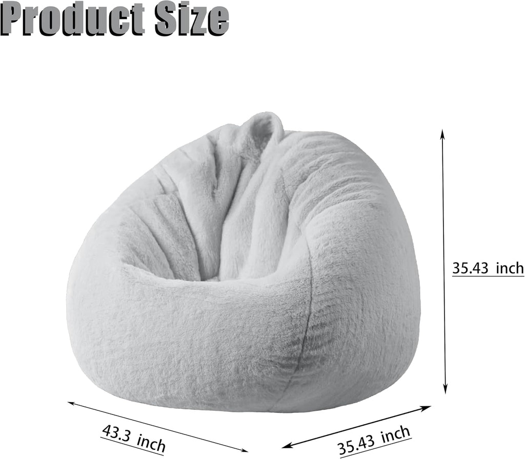 Gurxien Faux Fur Bean Bag Cover – Light Gray, Adult L (No Filling)
