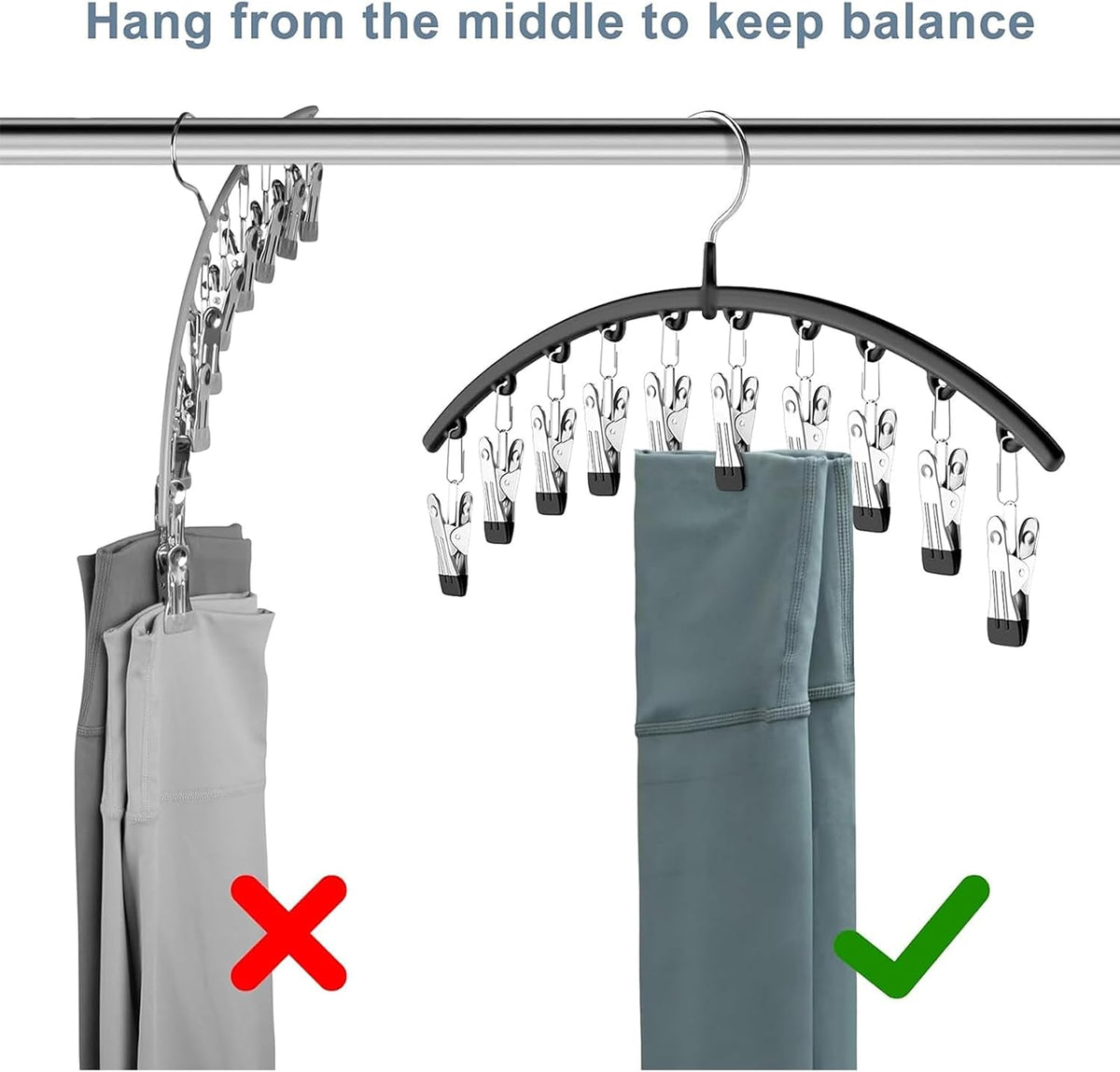 Volnamal Ten-Clip Pants Hangers, Black, 2-Pack