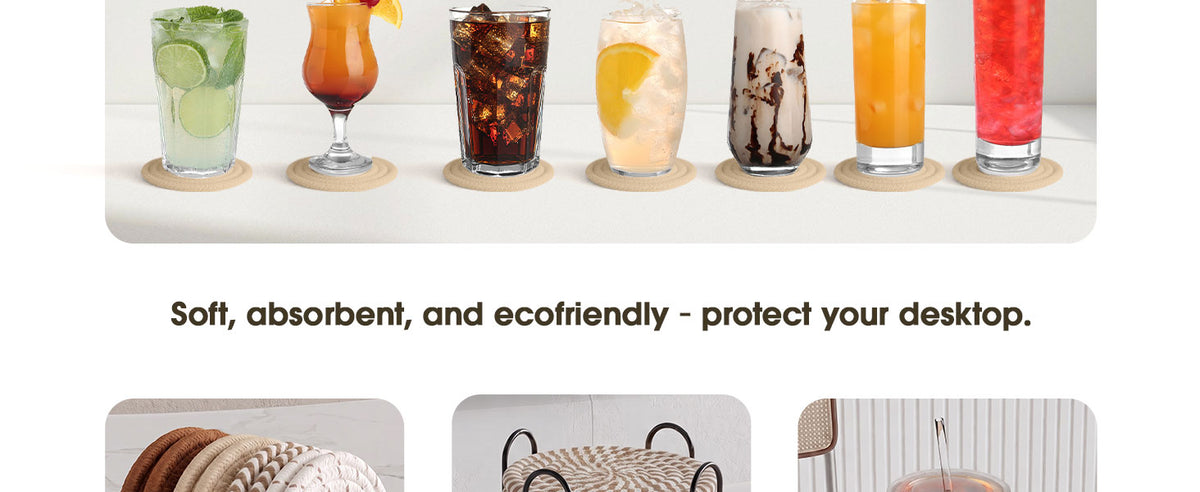 Lazebox Round Fabric Coasters, Coffee, Set of 8