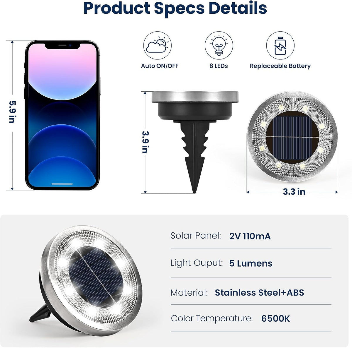 SOLPEX Solar Ground Lights, Cool White, 10-Pack