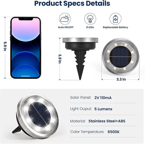 SOLPEX Solar Ground Lights, Cool White, 10-Pack