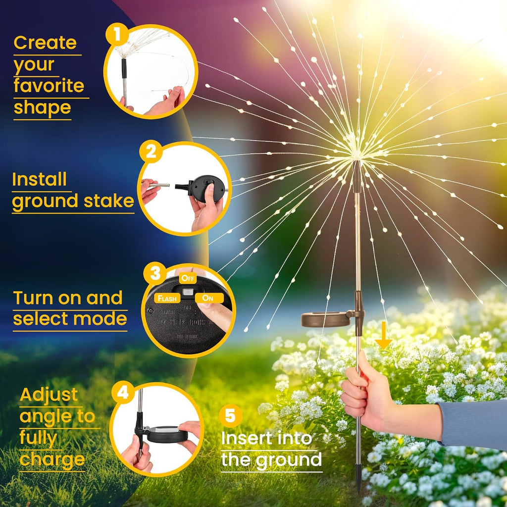 GIGALUMI Solar Firework Garden Lights, Warm White, 2-Pack