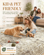 OLANLY Beige Abstract Washable Area Rug