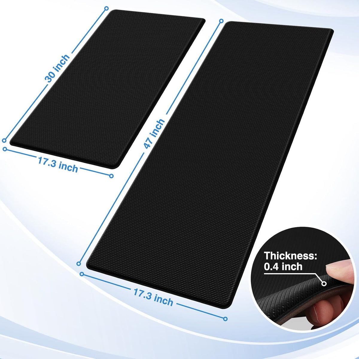 StepRite Cushioned Kitchen Mats, Black, 2-Piece Set