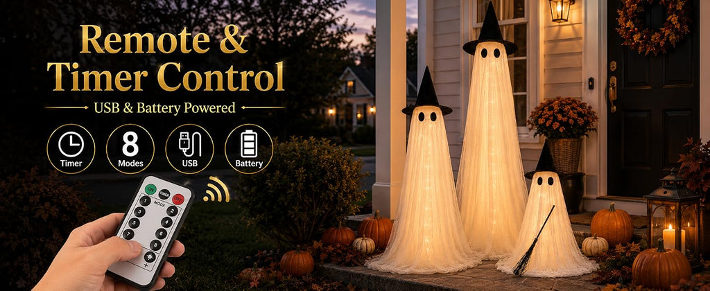 HAPPYCLUB 20260521001 3-Piece Lighted Halloween Ghost Family Set – 3Pack - L+M+S – product detail