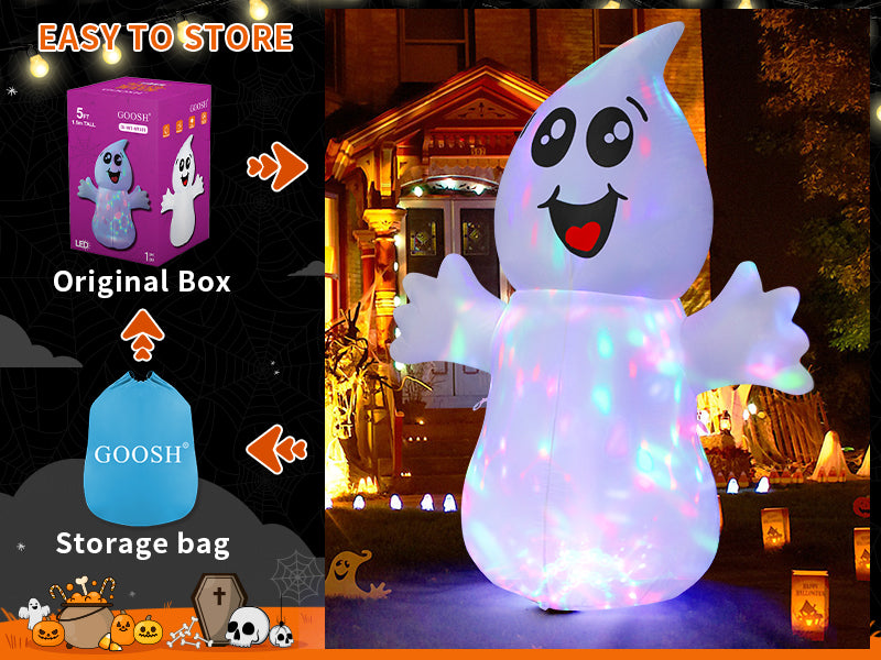GOOSH 5-Foot Halloween Ghost Inflatable – White – product detail