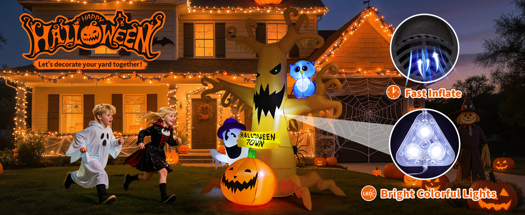 GOOSH 69076 8-Foot Halloween Dead Tree & Owl & Ghost Inflatable – yellow – product detail