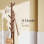 Pipishell Wooden Coat Rack with Eight Hooks, Brown