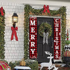 Ivenf Merry Christmas Porch Banners, Red and Black Plaid, Set of 2