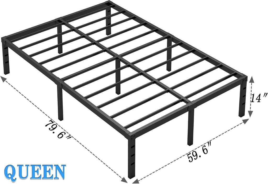 NEW JETO Queen Metal Bed Frame, 14-Inch Platform, Black