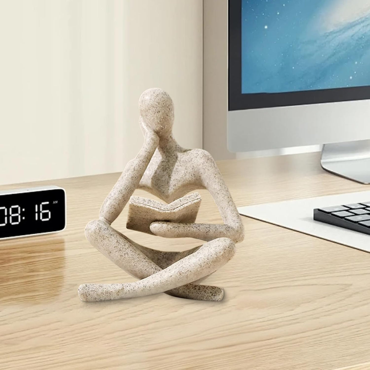 UTTCMK Reading Figure Sculpture, Beige