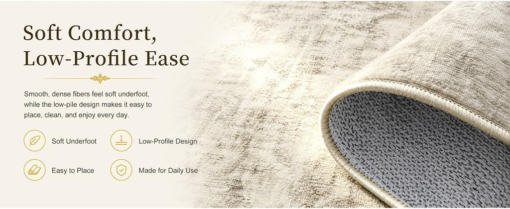 OLANLY Beige Abstract Washable Area Rug