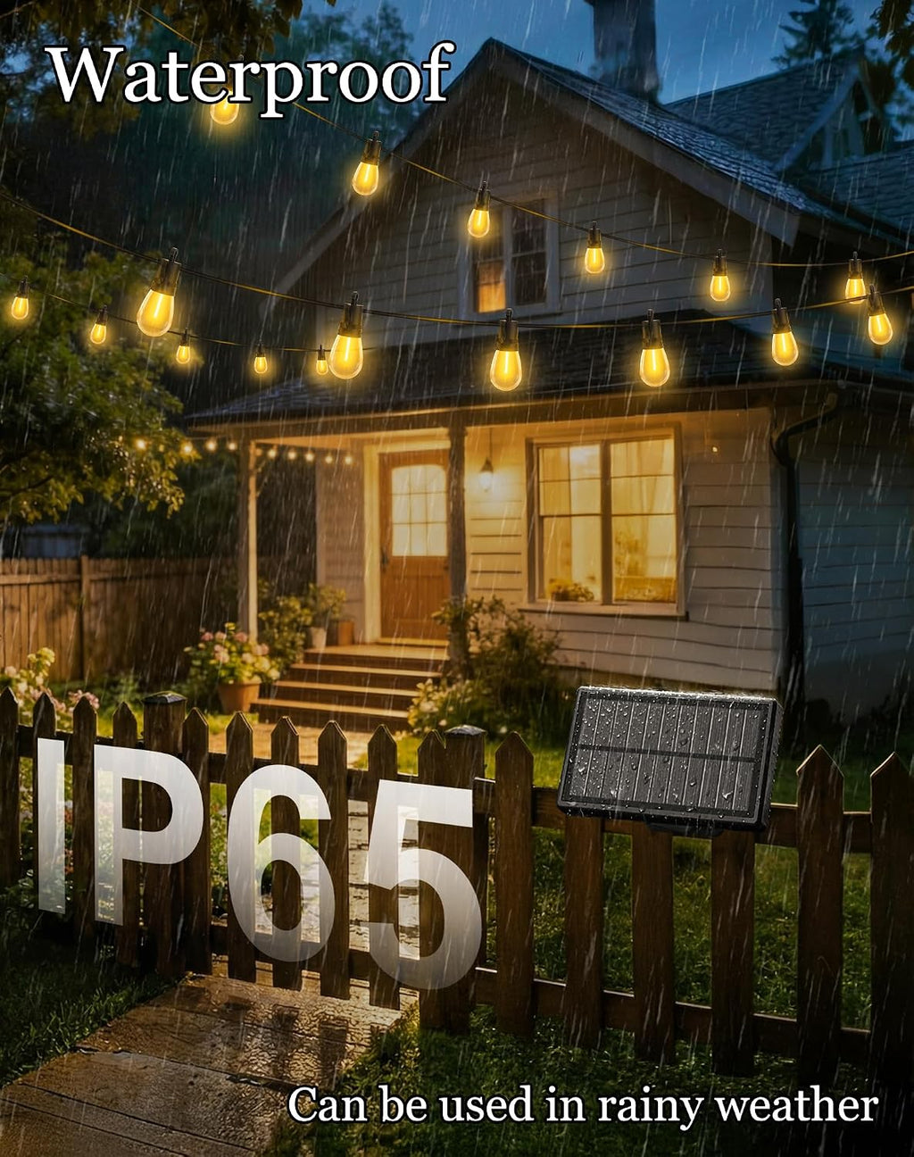 VGUXG Solar Patio String Lights, 50 ft, 15 Sockets