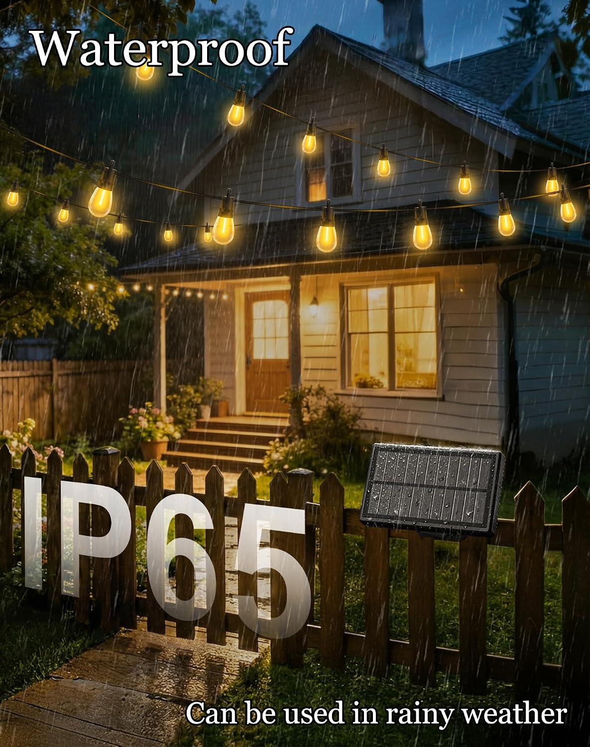 VGUXG Solar Patio String Lights, 50 ft, 15 Sockets