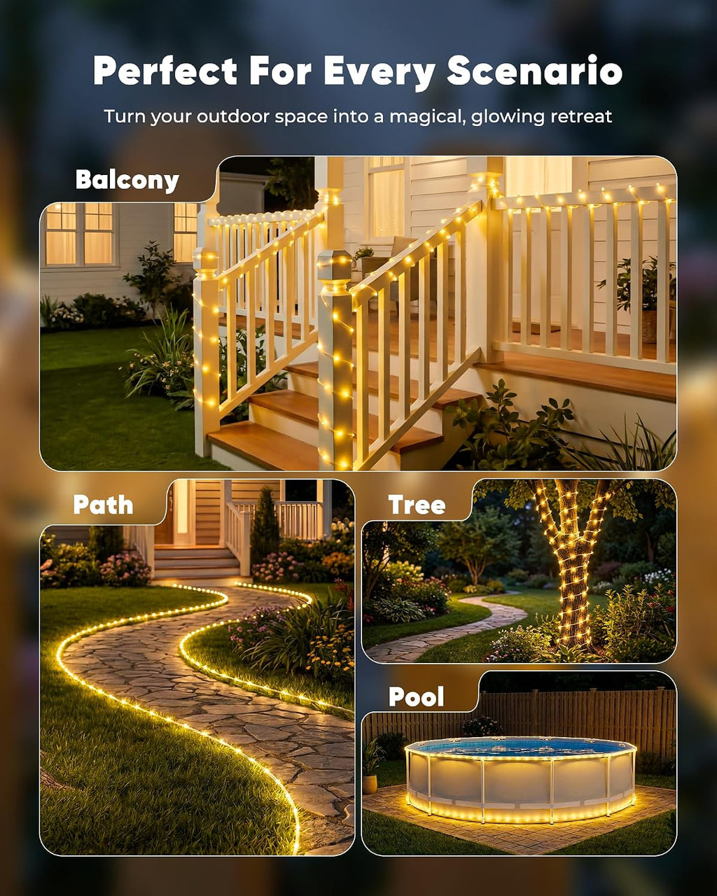 Brightown Solar Rope Lights, Warm White, 39 ft