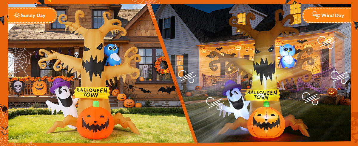 GOOSH 69076 8-Foot Halloween Dead Tree & Owl & Ghost Inflatable – yellow – product detail