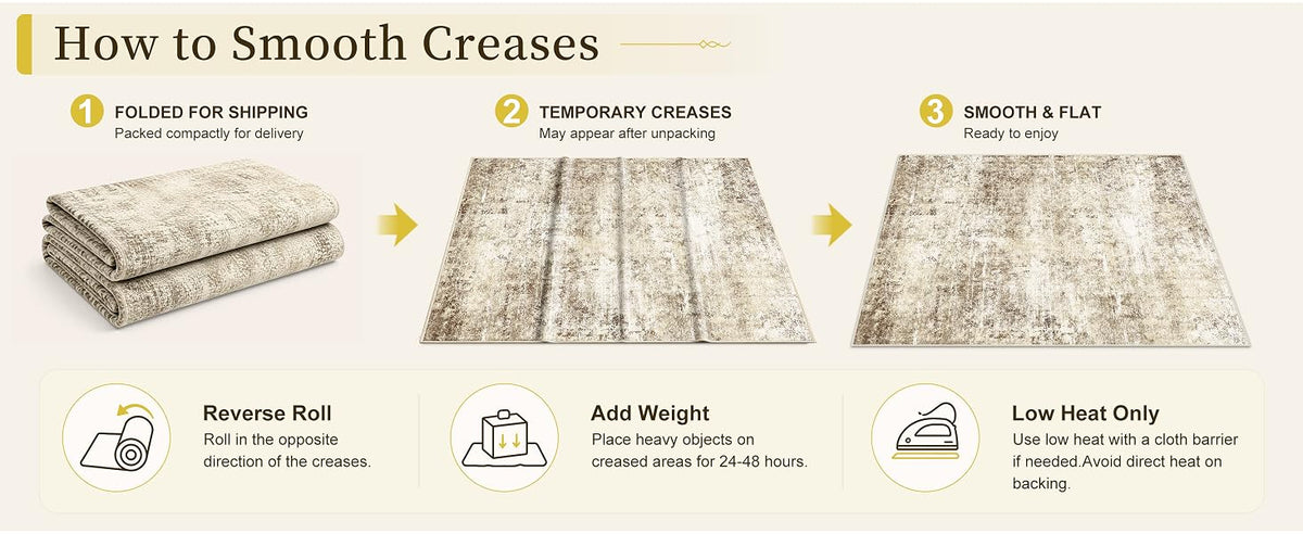 OLANLY Beige Abstract Washable Area Rug