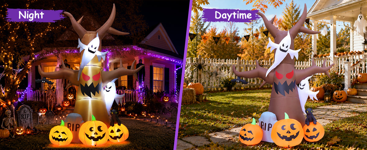 GOOSH 69461 12-Foot Halloween Dead Tree & Pumpkin & Ghost Inflatable – Brown – product detail