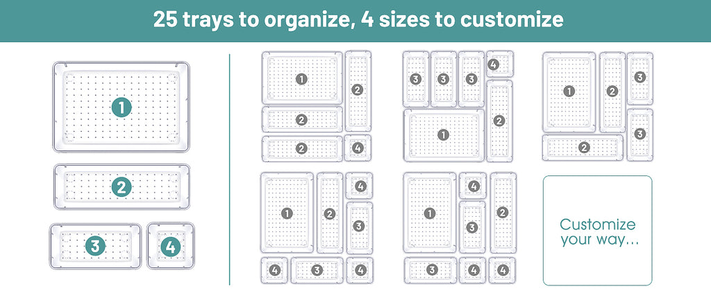 WOWBOX Clear Drawer Organizer Trays, 25-Pack