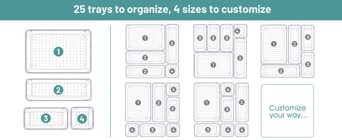 WOWBOX Clear Drawer Organizer Trays, 25-Pack