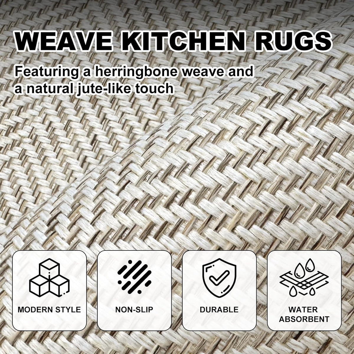 HDFK Herringbone Kitchen Rug Set, Beige, 2 Pieces