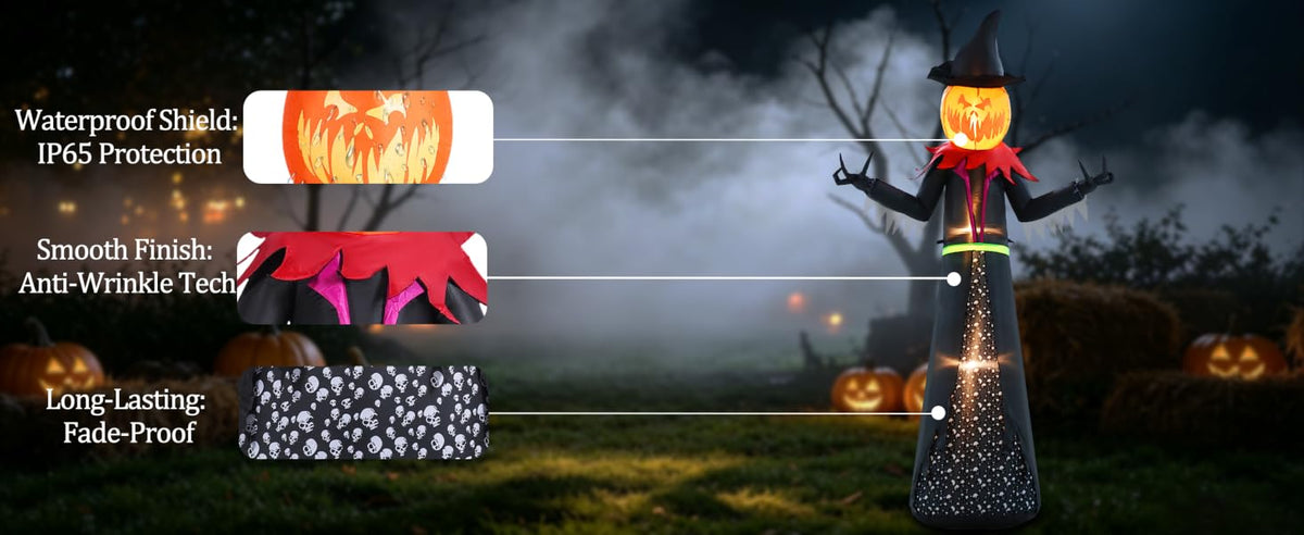 GIFTFIND 10080 9-Foot Halloween Pumpkin & Witch Inflatable – 9ft Pumpkin Man – product detail
