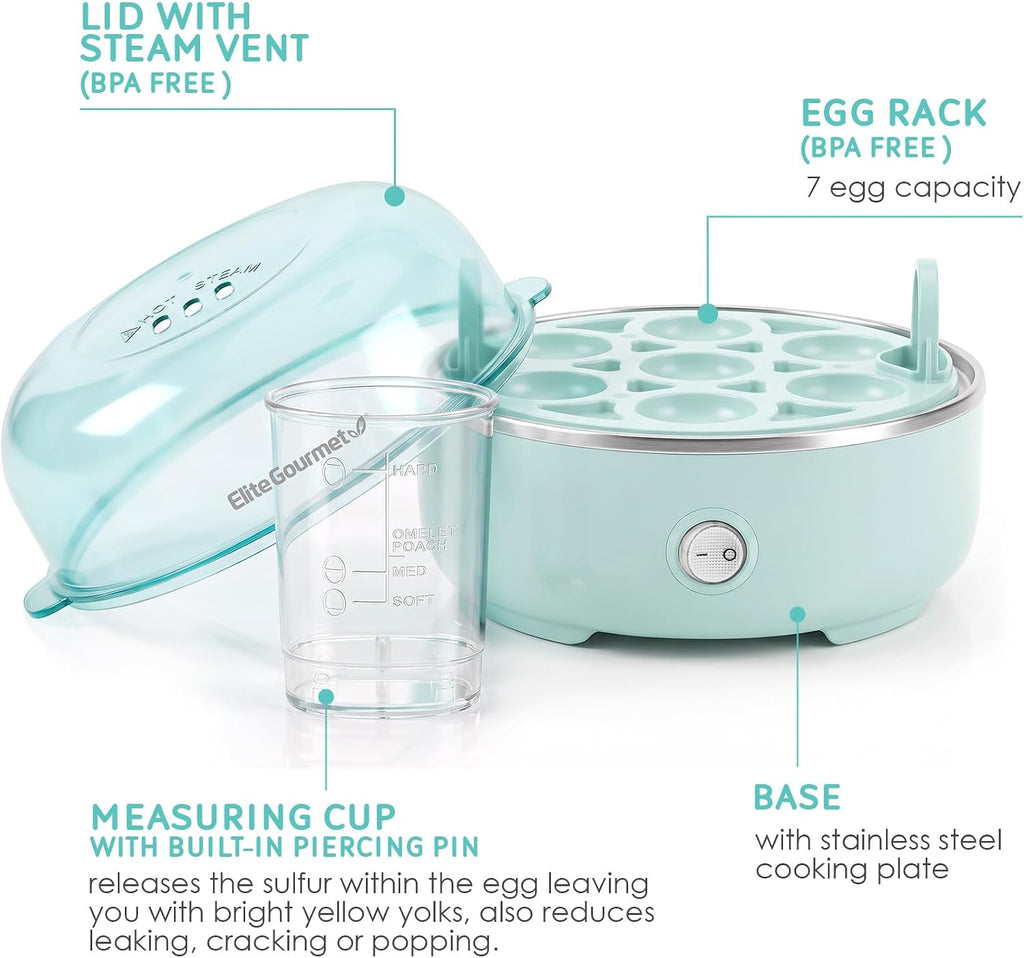 Elite Gourmet EGC115M Seven-Egg Cooker, Retro Mint