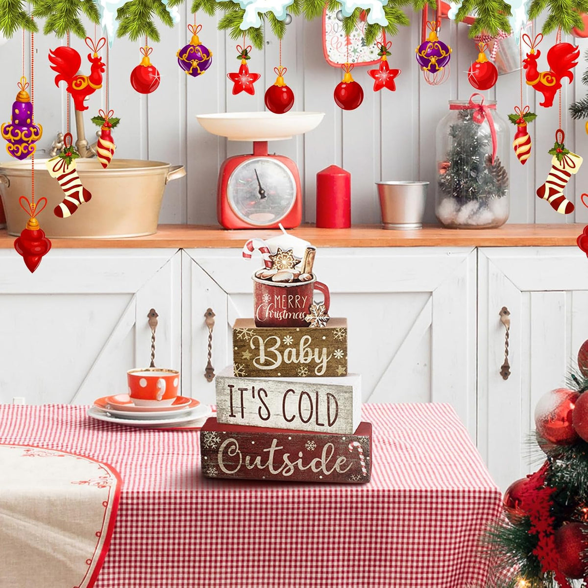 Moucuny Cocoa Wooden Tabletop Decoration Set, 4 Pieces