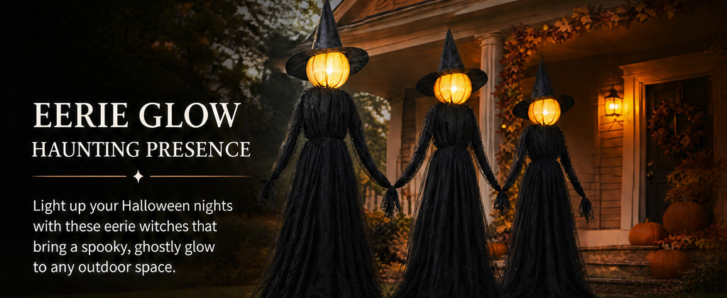 Hourleey 3-Pack 5-Foot Lighted Halloween Witch Stakes – Witch stakes – product detail