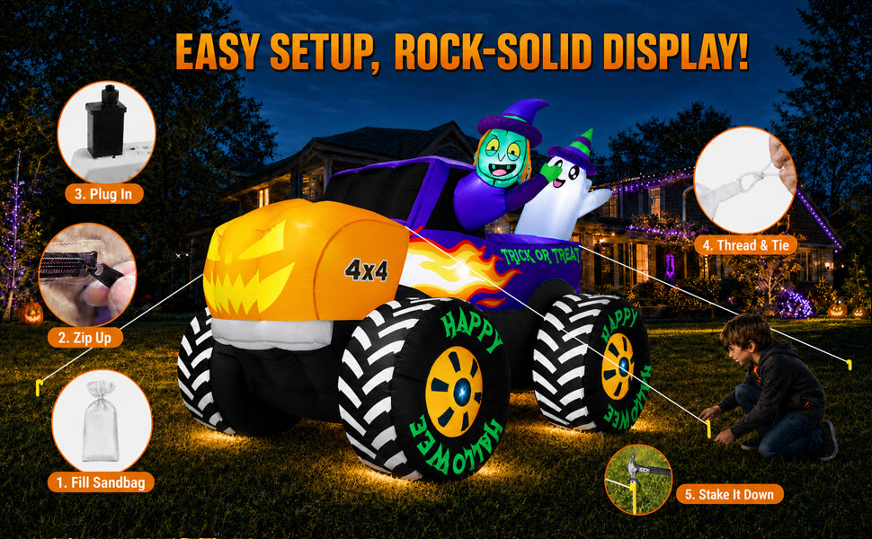 zukakii QM-WS-033 8-Foot Halloween Monster Truck & Pumpkin Inflatable – Purple – product detail