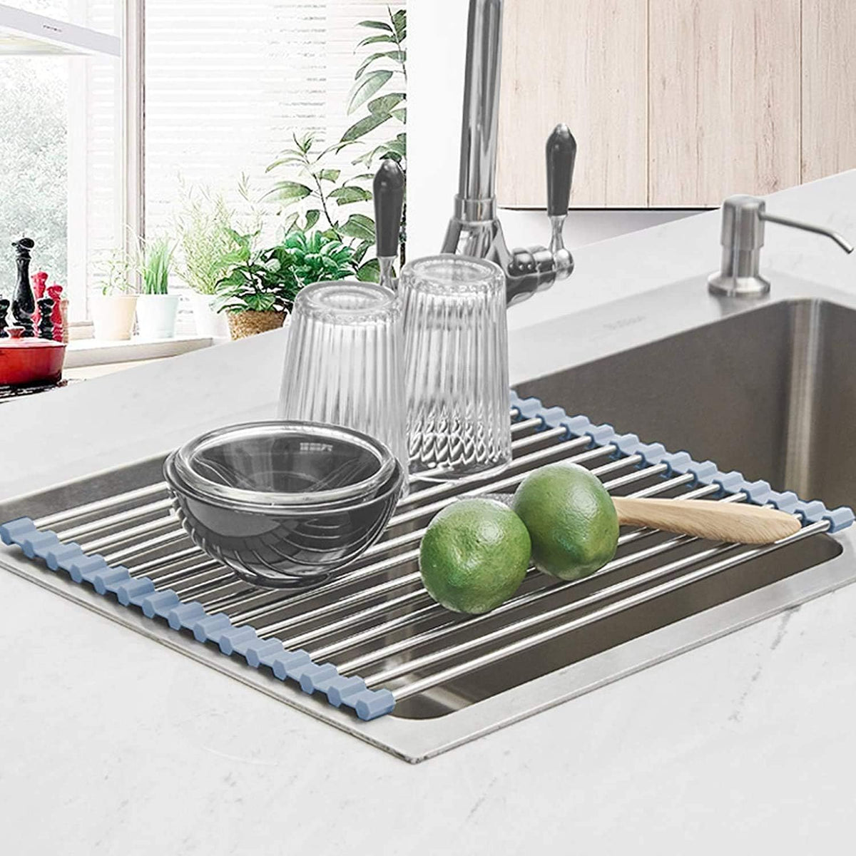 Seropy Roll-Up Sink Drying Rack, Grey, 17.5 x 11.8 in