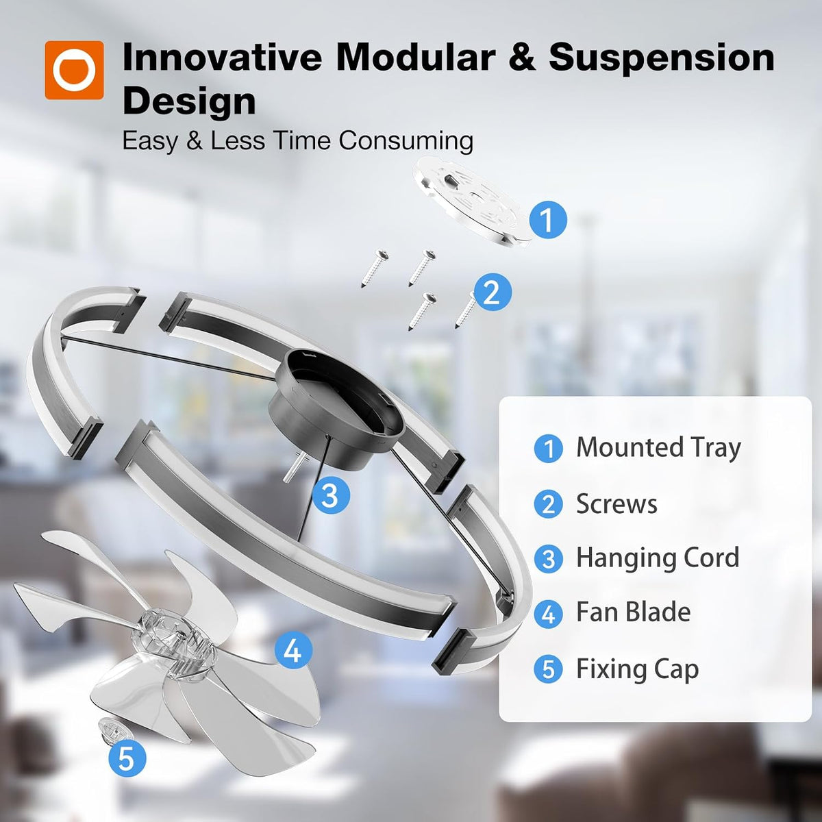 addlon 24-Inch Low-Profile Ceiling Fan with LED Light, Black