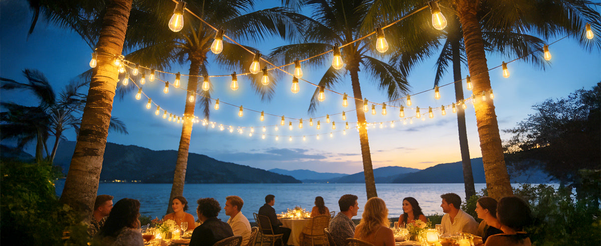 VGUXG Solar Patio String Lights, 50 ft, 15 Sockets