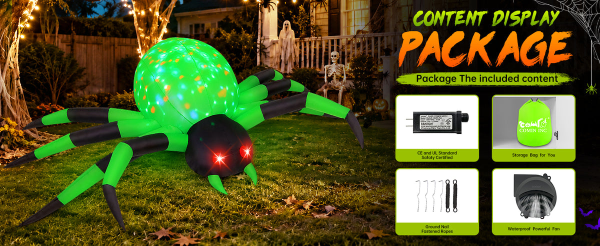 COMIN 9-Foot Halloween Spider Inflatable – Green – product detail