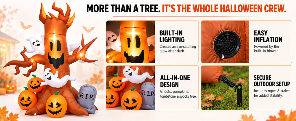 IHGYT HY-QQ26016 8-Foot Halloween Ghost Tree & Pumpkin & Tombstone Inflatable – Ghost Tree – product detail