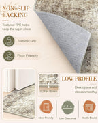 OLANLY Beige Abstract Washable Area Rug