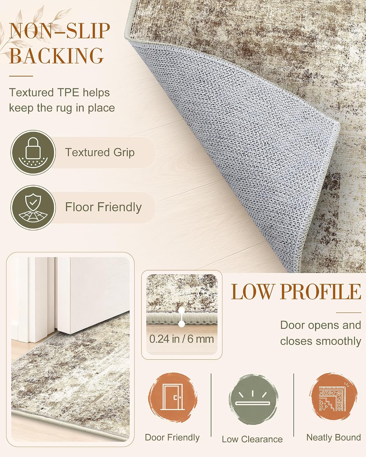 OLANLY Beige Abstract Washable Area Rug