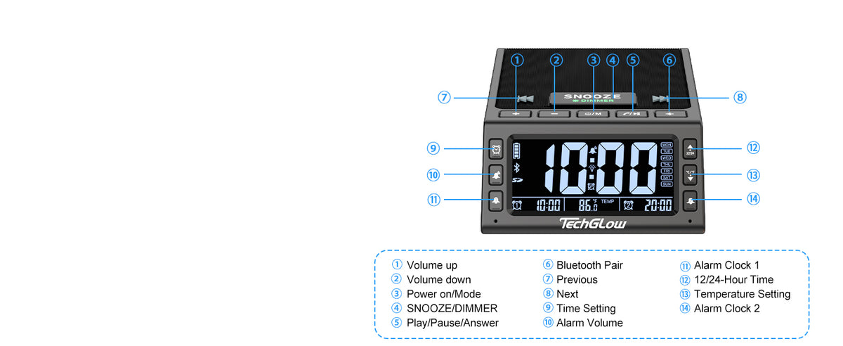TechGlow Bluetooth Speaker Stand with Dual Alarm Clock, Black