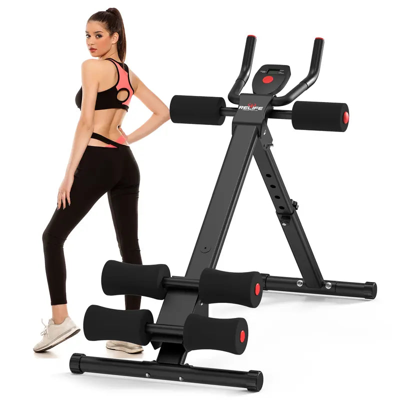 RELIFESPORTS Foldable Ab Machine with LCD Monitor and Resistance Bands - main view