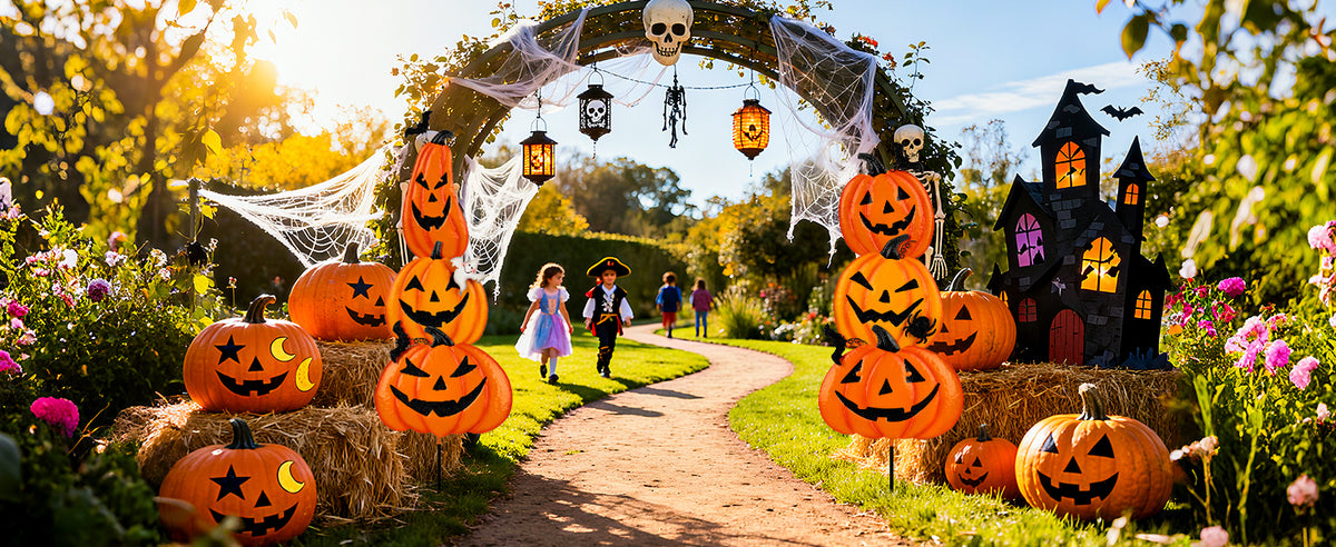 Beterzack 628NGDC 2-Set Stackable Metal Pumpkin Yard Stakes – Halloween yard signs – 2 Pack Stacked Pumpkins / Halloween yard signs – product detail
