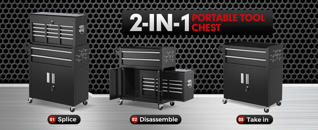 INTERGREAT 8-Drawer Rolling Tool Chest with Detachable Top – 8 Drawers, Black – Black / 8 Drawers – product detail