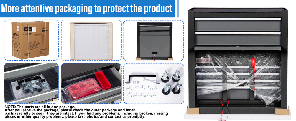 AIRAJ 327Black-tool chest 8-Drawer Rolling Tool Chest with Detachable Top – Black – product detail