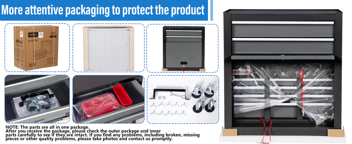 AIRAJ 327Black-tool chest 8-Drawer Rolling Tool Chest with Detachable Top – Black – product detail
