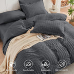 HYMOKEGE Queen Seersucker Bedding Set, 7 Pieces, Dark Grey